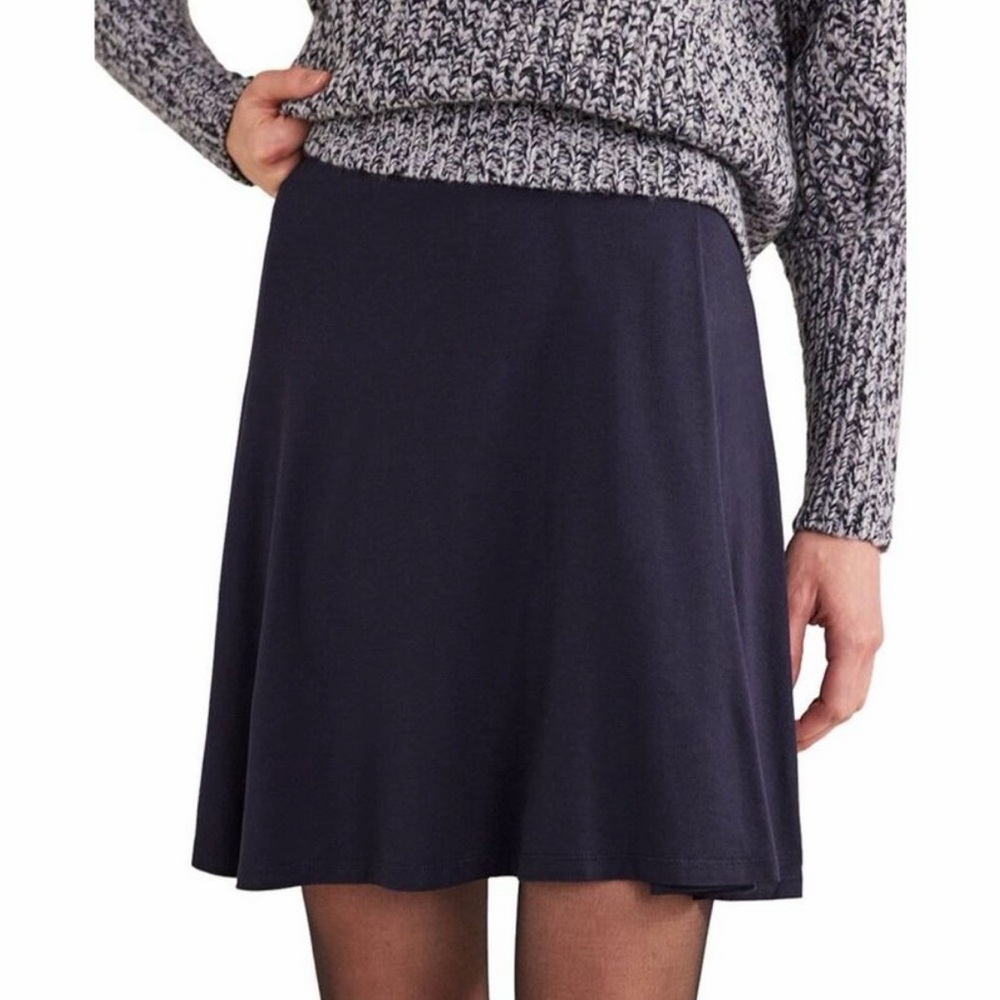 NEW Boden Women’s Jersey Wrap Mini Skirt 8‎ Navy Blue Stretch Pull On Academia